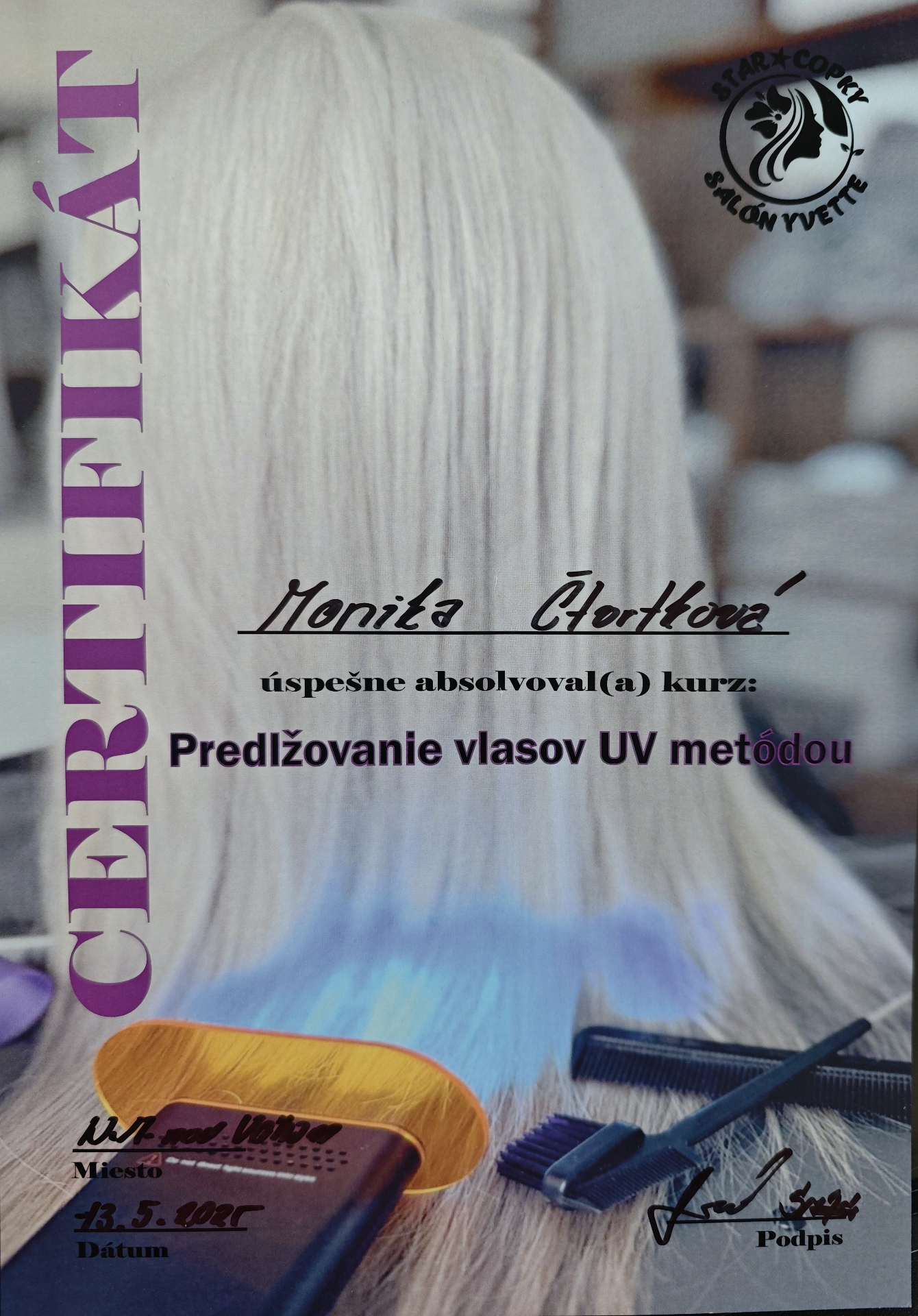 Certifikát — UV metoda